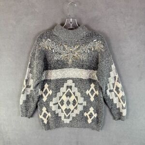 VTG Santoria Womens Sweater Fall Aztec‎ Floral Grandma 90s Silk Wool Angora